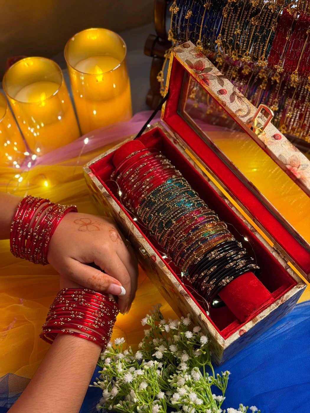 Premium 1-Row Kashmiri Bangle Gift Box – 4 Sets (48 Pcs) Bangles (Box included ) - 3