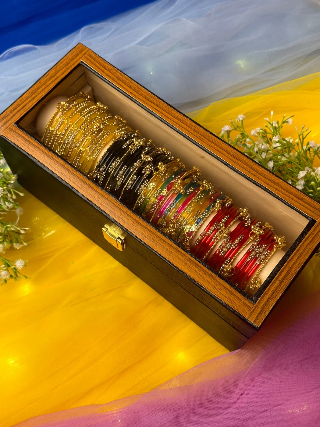 Kashmiri Premium 4 Set Bangle Collection Box – 48 Pcs Original Kashmiri Bangles + 16 Pcs Golden Ghungroo | Luxury Gift Box (Box included ) - 6