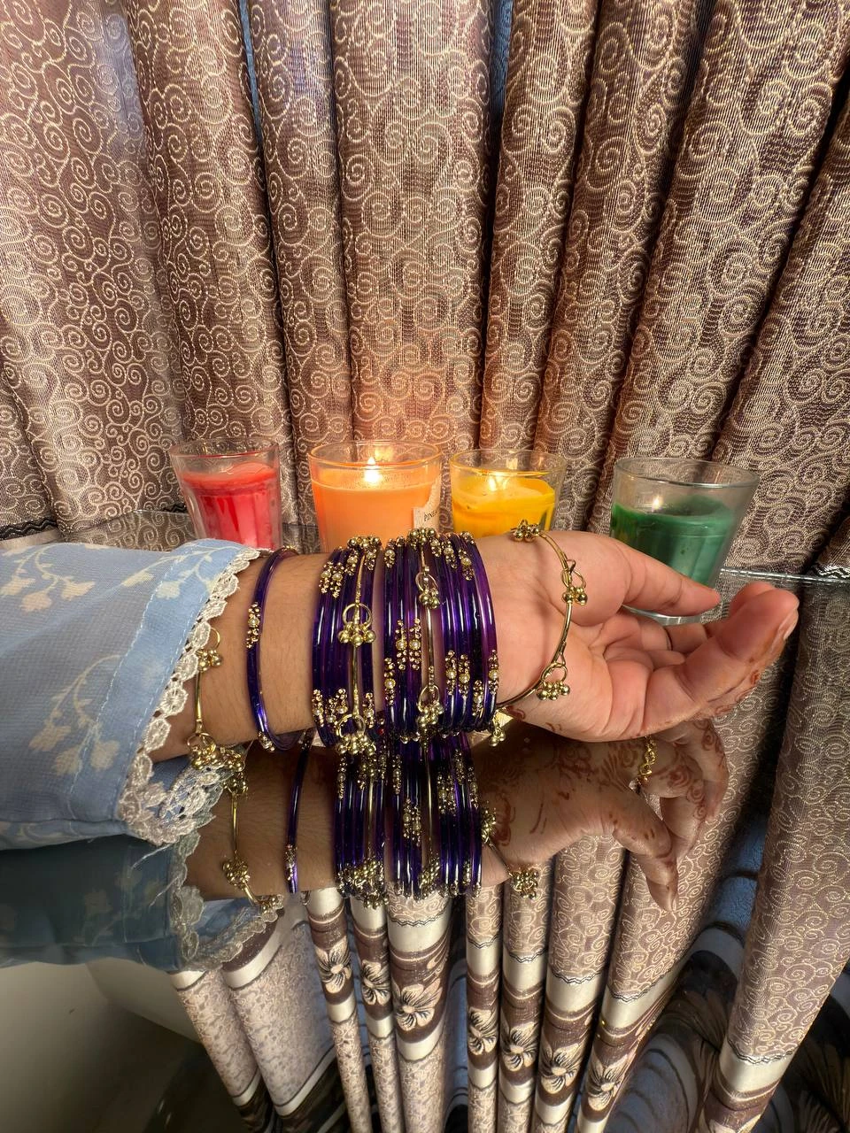 Kashmiri Jhumka Purple Bangles Set - 3