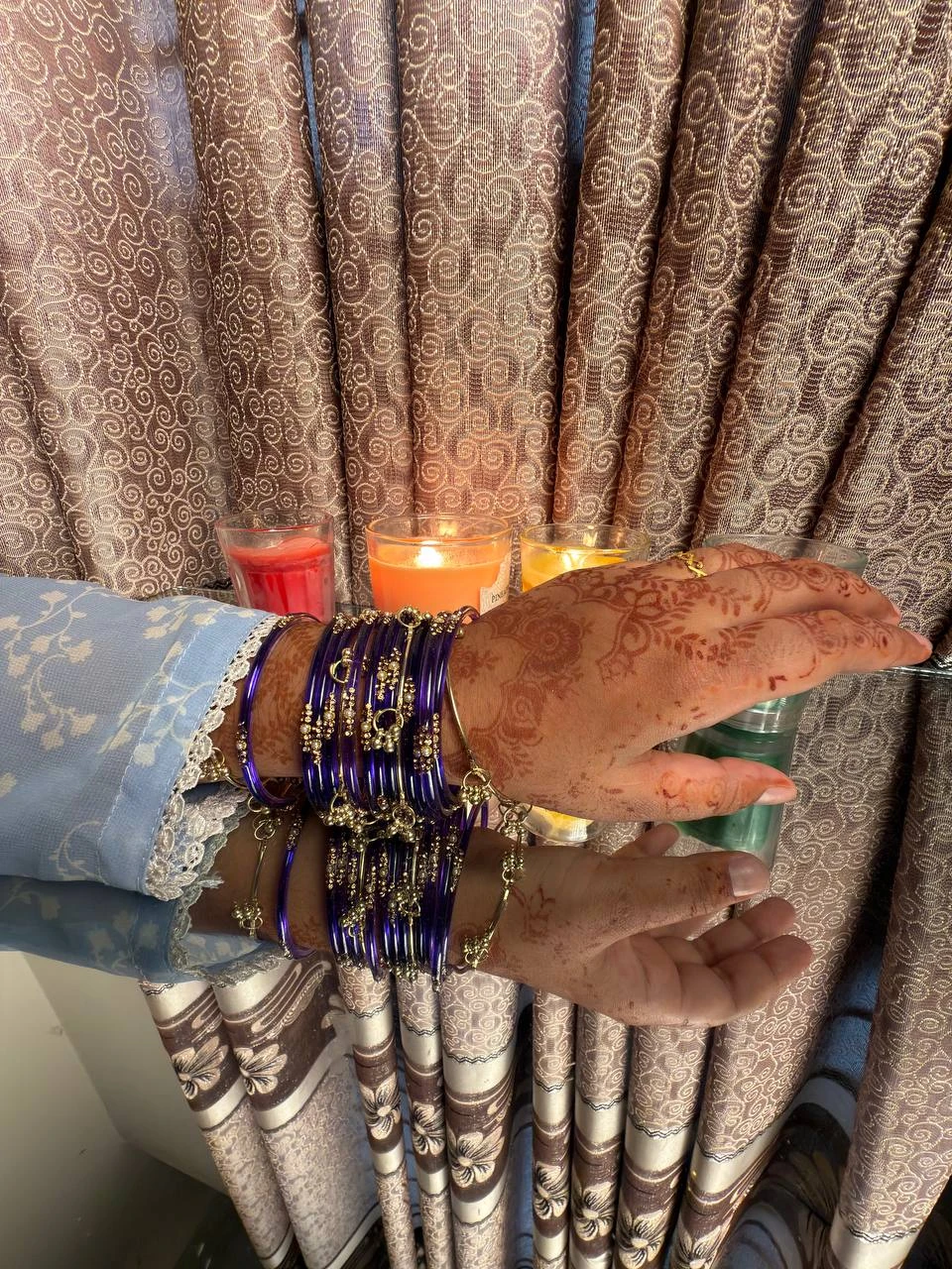 Kashmiri Jhumka Purple Bangles Set - 4