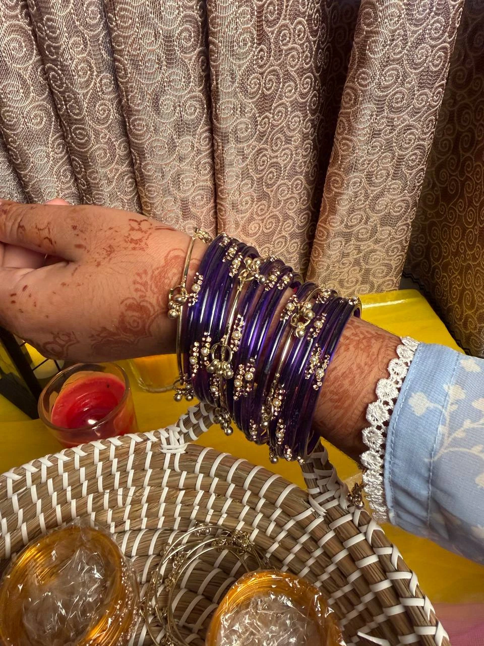 Kashmiri Jhumka Purple Bangles Set - 2