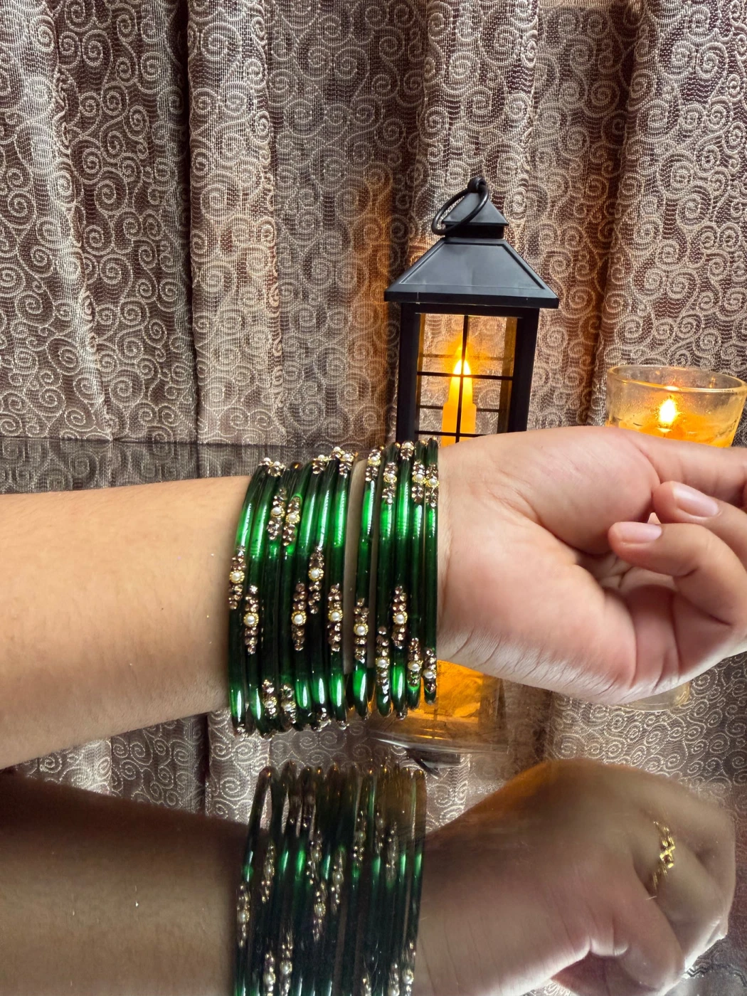 Kashmiri Bottle Green Bangles Set - 2