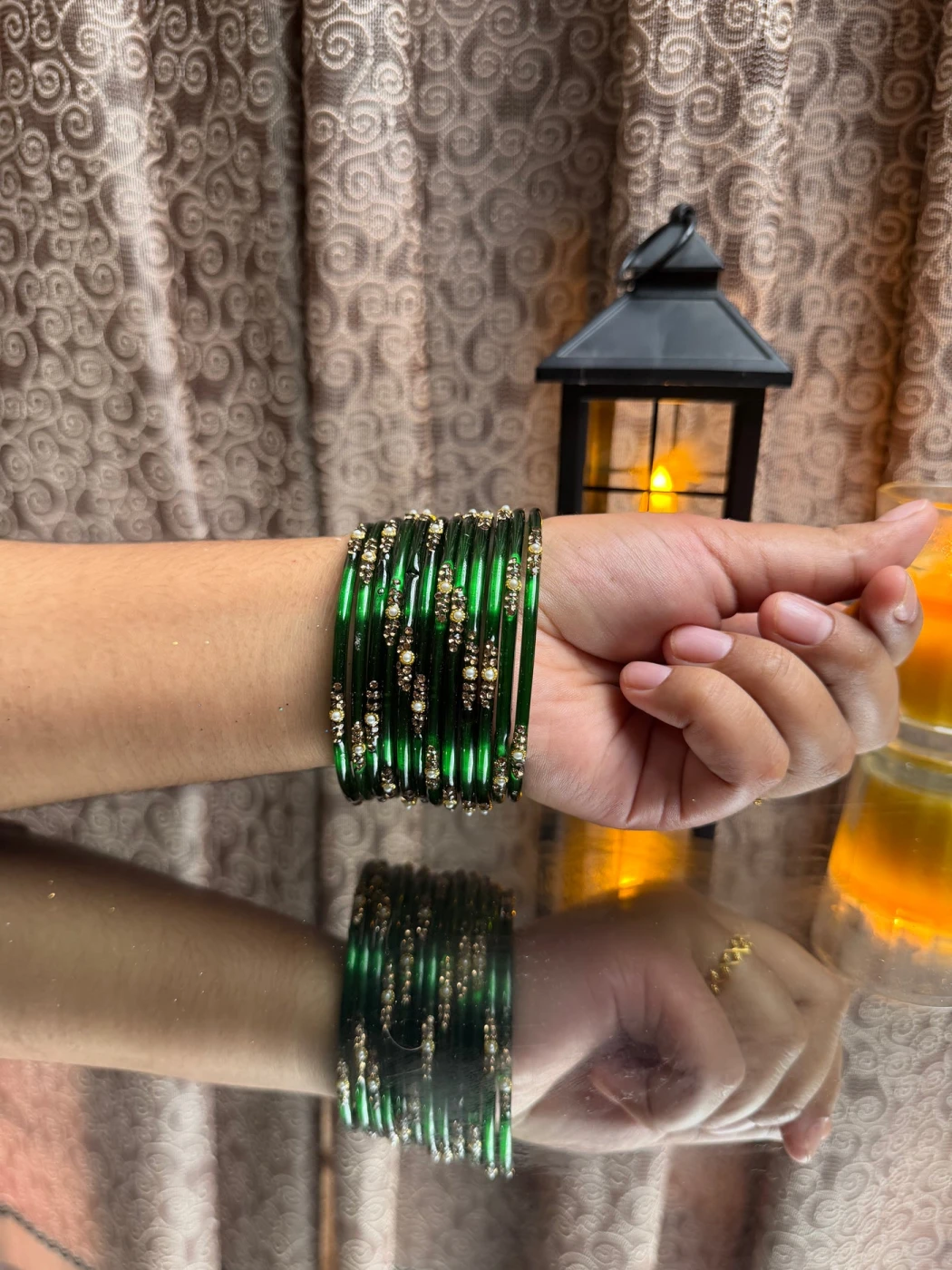 Kashmiri Bottle Green Bangles Set - 4
