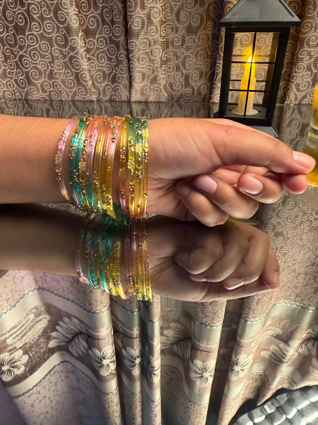 Kashmiri Golden Leaf Multi Bangles Set - 3