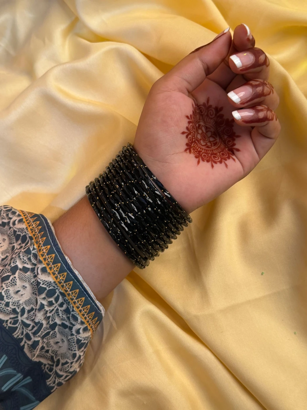Kashmiri Raindrop black bangles set. - 2