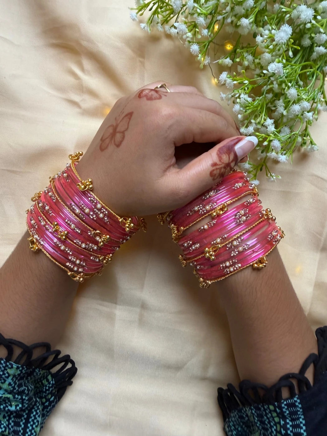 Kashmiri Pink Jhumka Bangles Set - 2