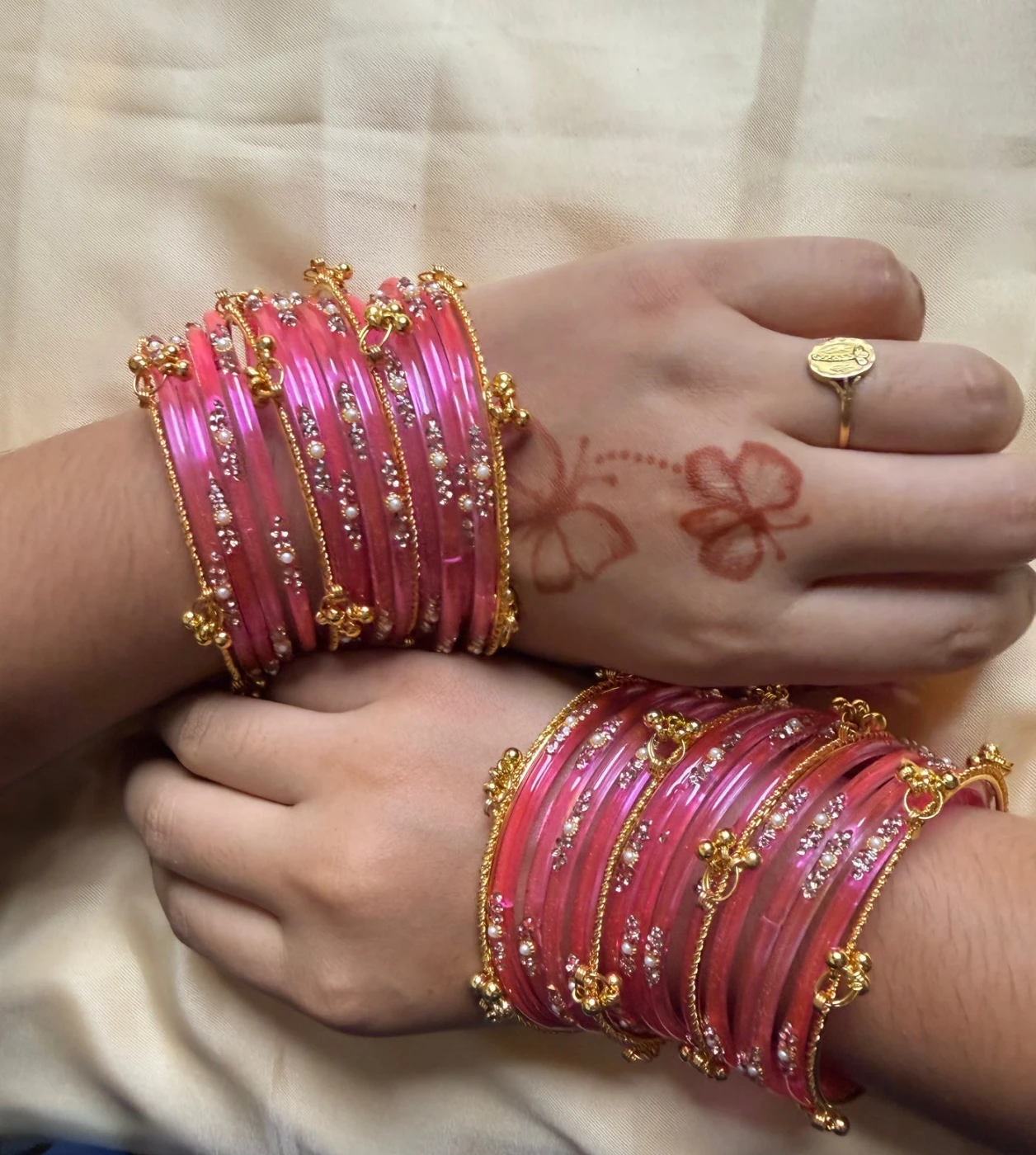 Kashmiri Pink Jhumka Bangles Set - 4