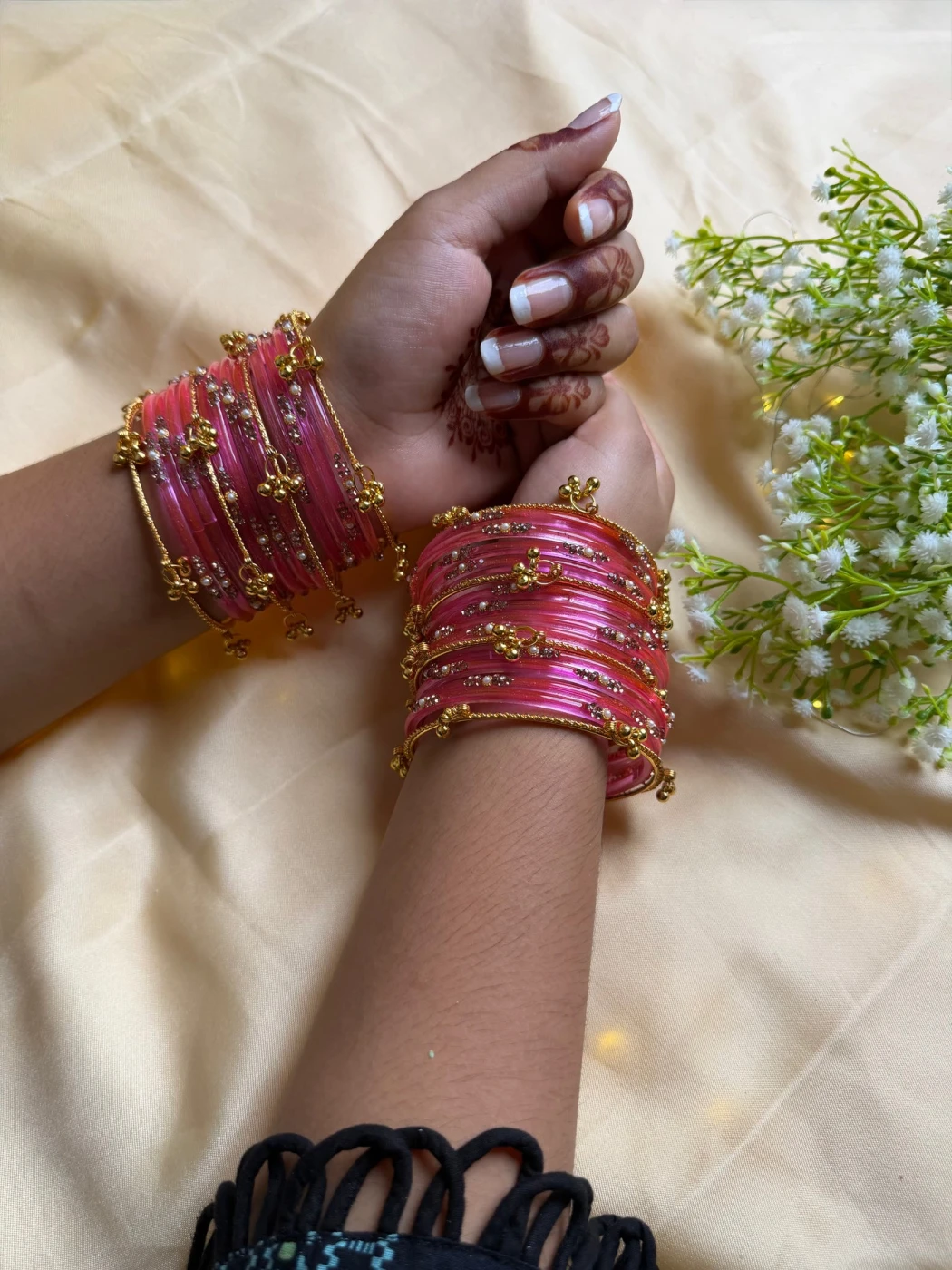 Kashmiri Pink Jhumka Bangles Set - 5