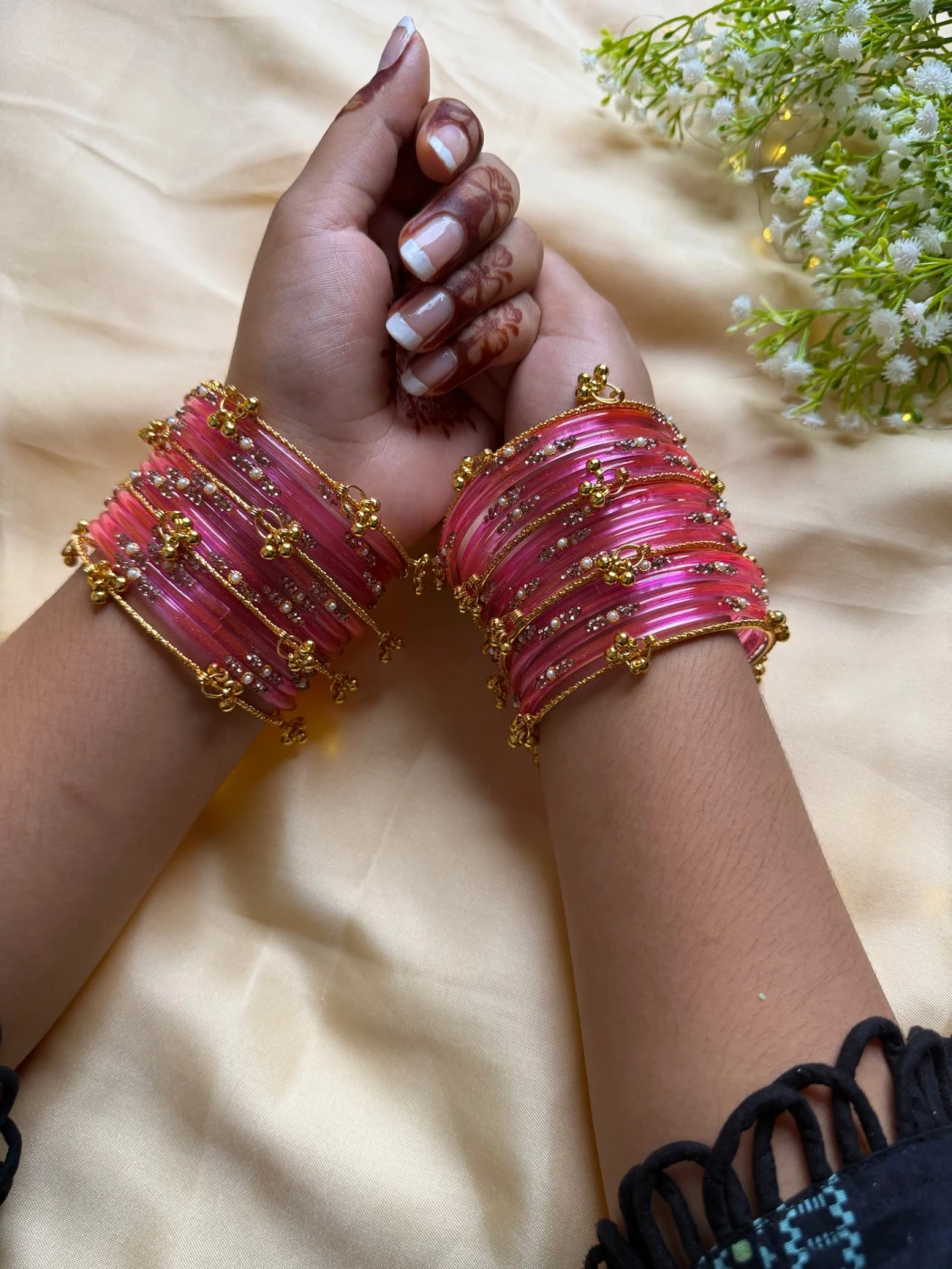 Kashmiri Pink Jhumka Bangles Set - 6