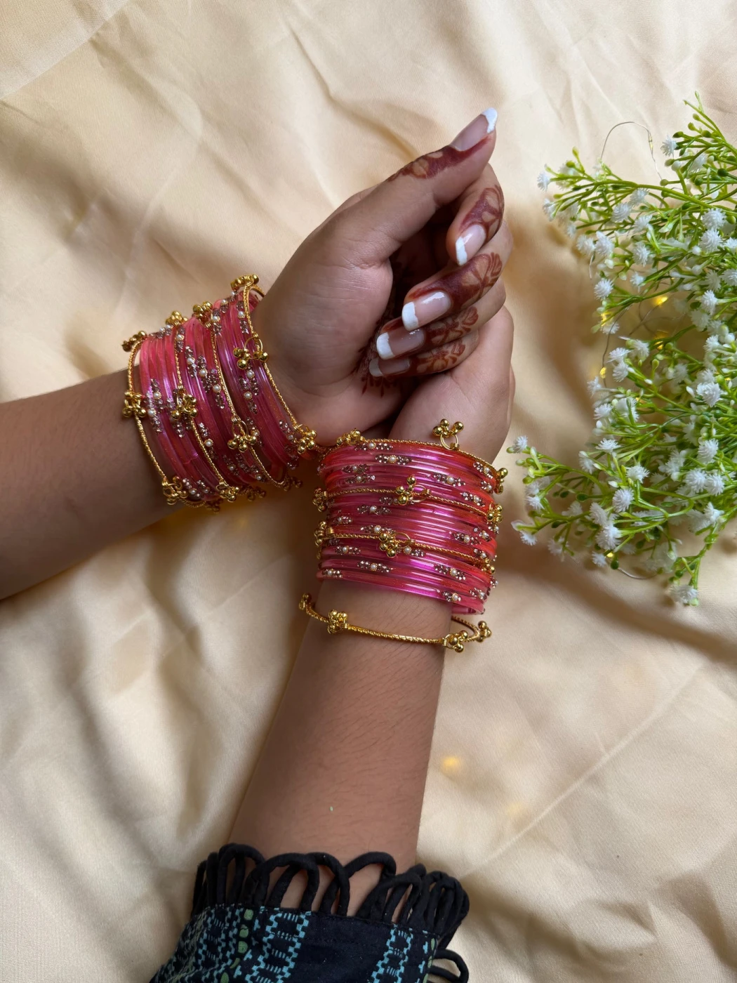 Kashmiri Pink Jhumka Bangles Set - 7