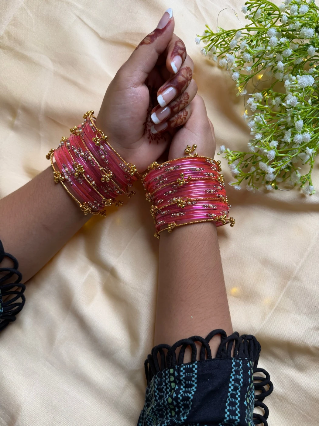 Kashmiri Pink Jhumka Bangles Set - 8