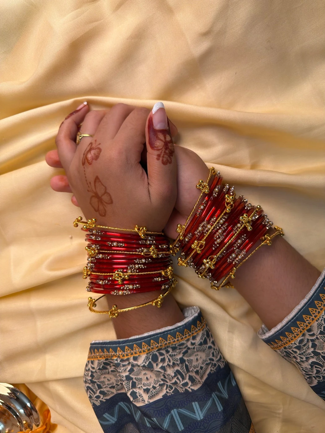 Kashmiri  Jhumka Red Bangle Set - 3