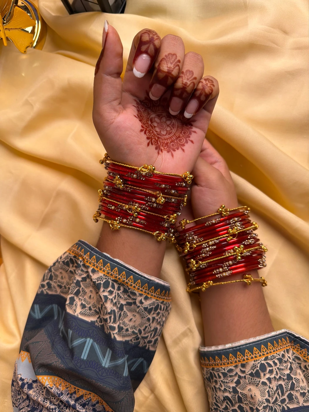 Kashmiri  Jhumka Red Bangle Set - 4