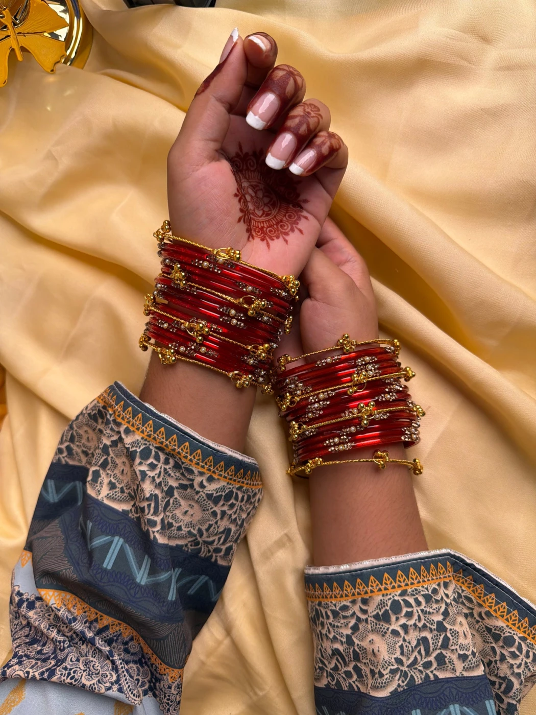 Kashmiri  Jhumka Red Bangle Set - 5