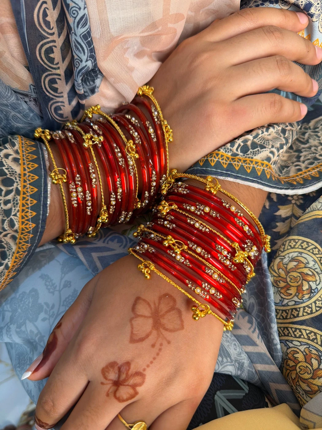 Kashmiri  Jhumka Red Bangle Set - 7
