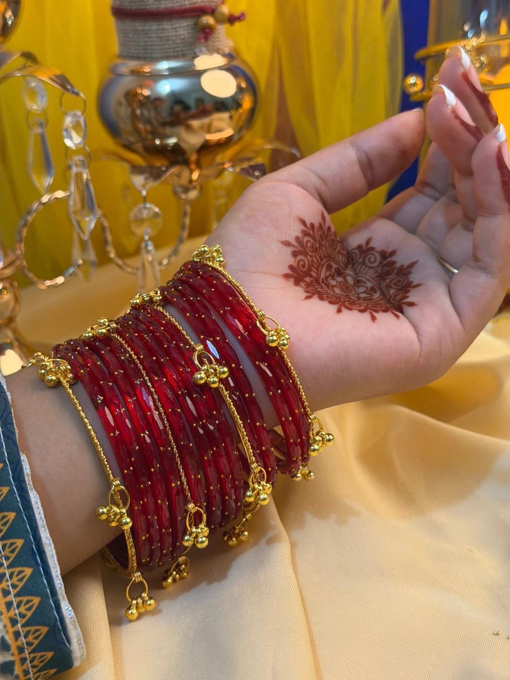Kashmiri Jhumka Raindrop Red Bangles - 2