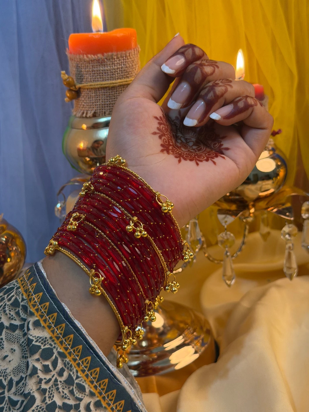 Kashmiri Jhumka Raindrop Red Bangles - 3
