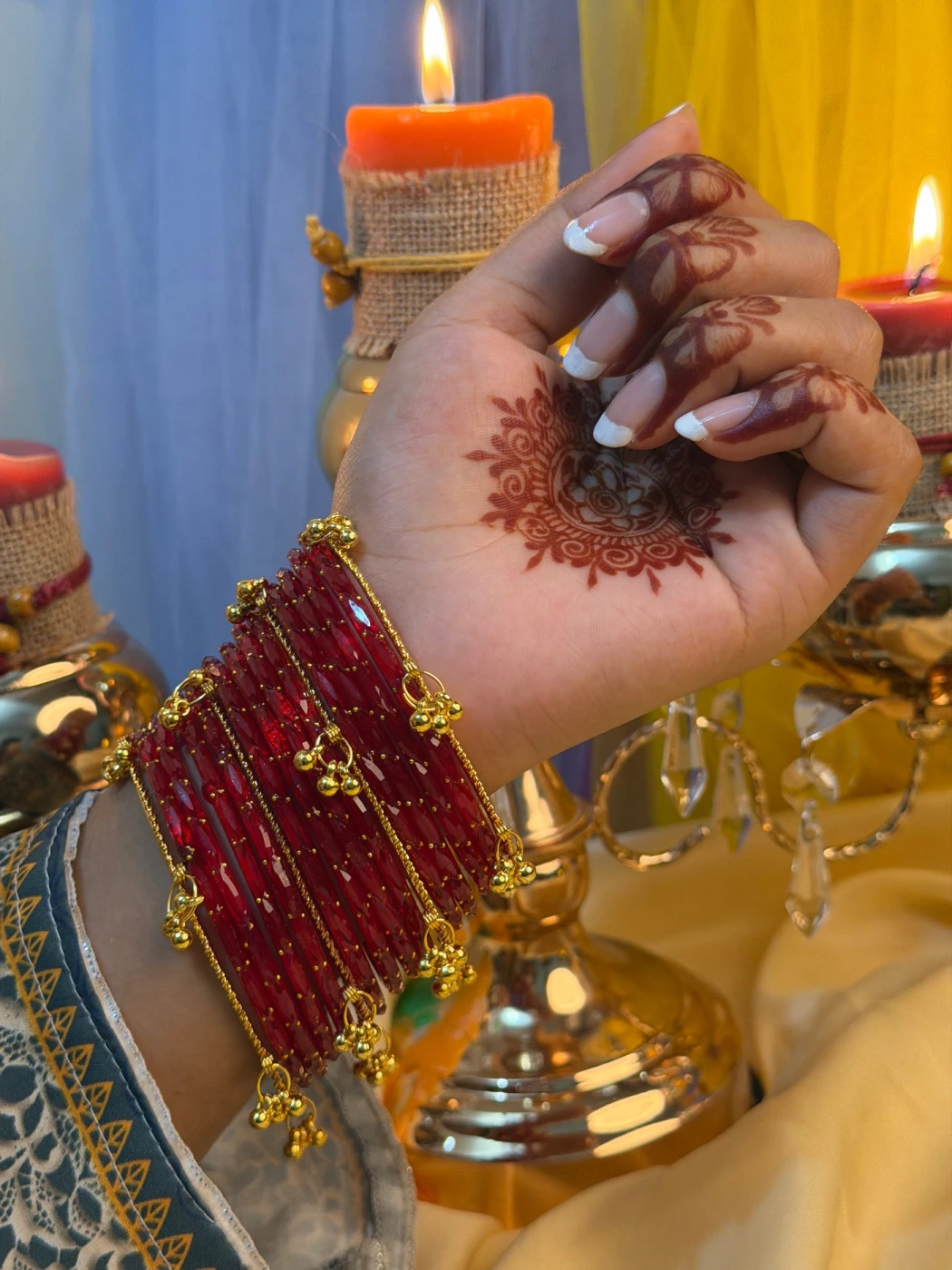 Kashmiri Jhumka Raindrop Red Bangles - 5