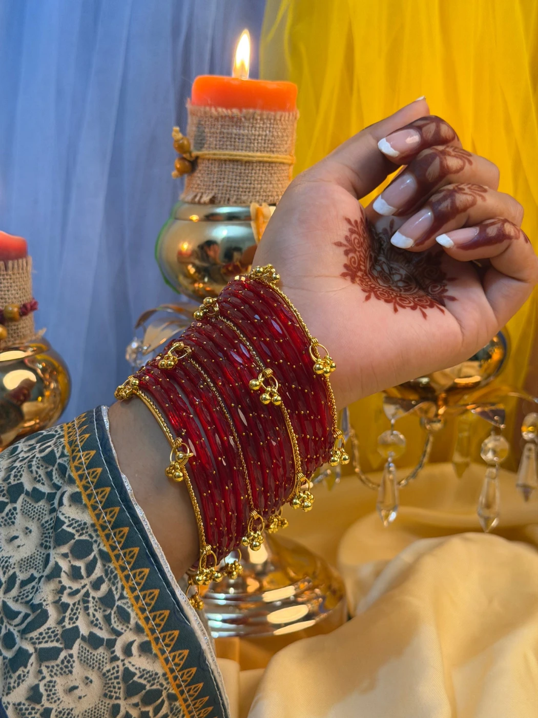 Kashmiri Jhumka Raindrop Red Bangles - 6