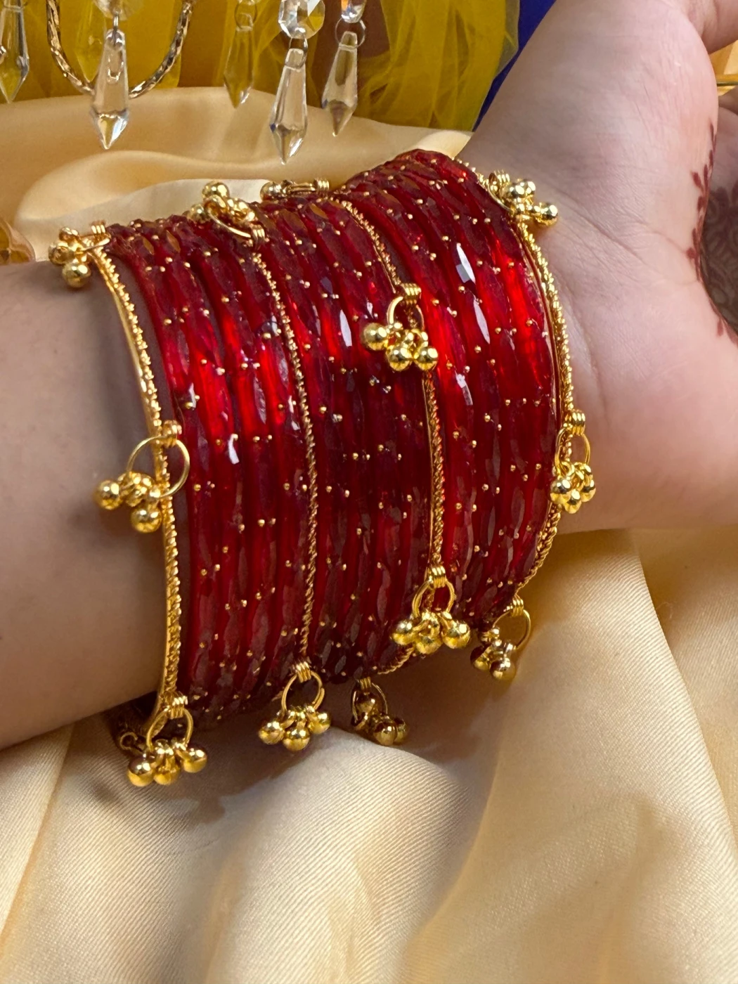 Kashmiri Jhumka Raindrop Red Bangles - 7