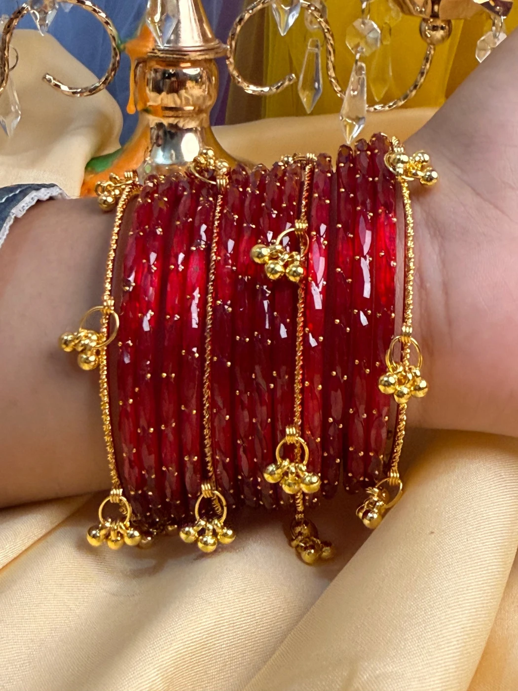 Kashmiri Jhumka Raindrop Red Bangles - 8
