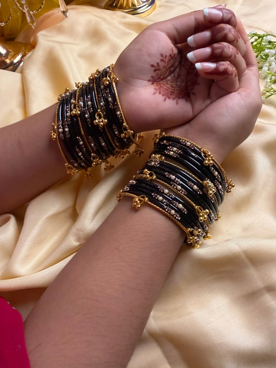 Kashmiri Jhumka Black Bangles Set - 2