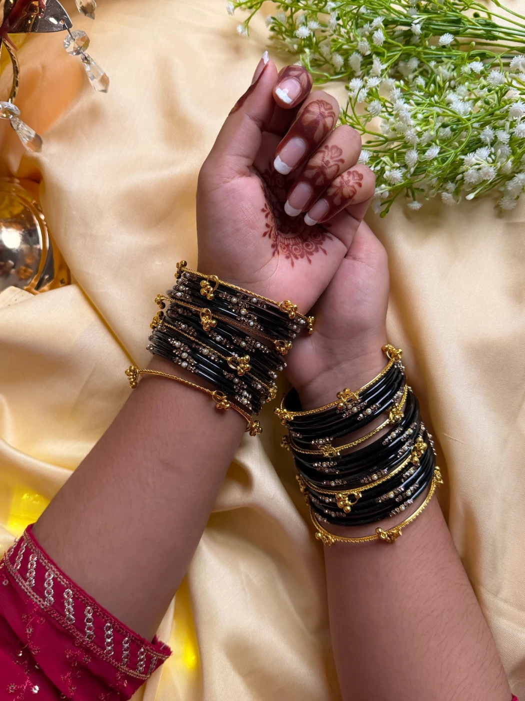 Kashmiri Jhumka Black Bangles Set - 3