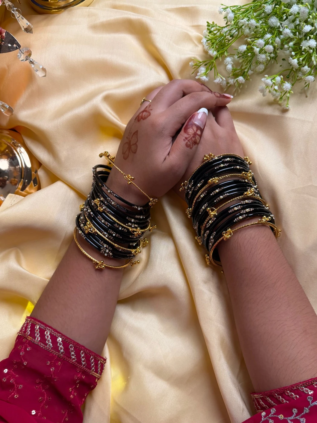 Kashmiri Jhumka Black Bangles Set - 6
