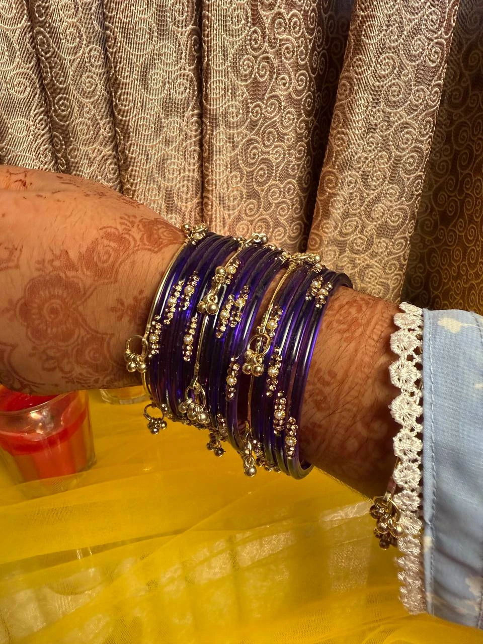 Kashmiri Jhumka Purple Bangles Set - 6