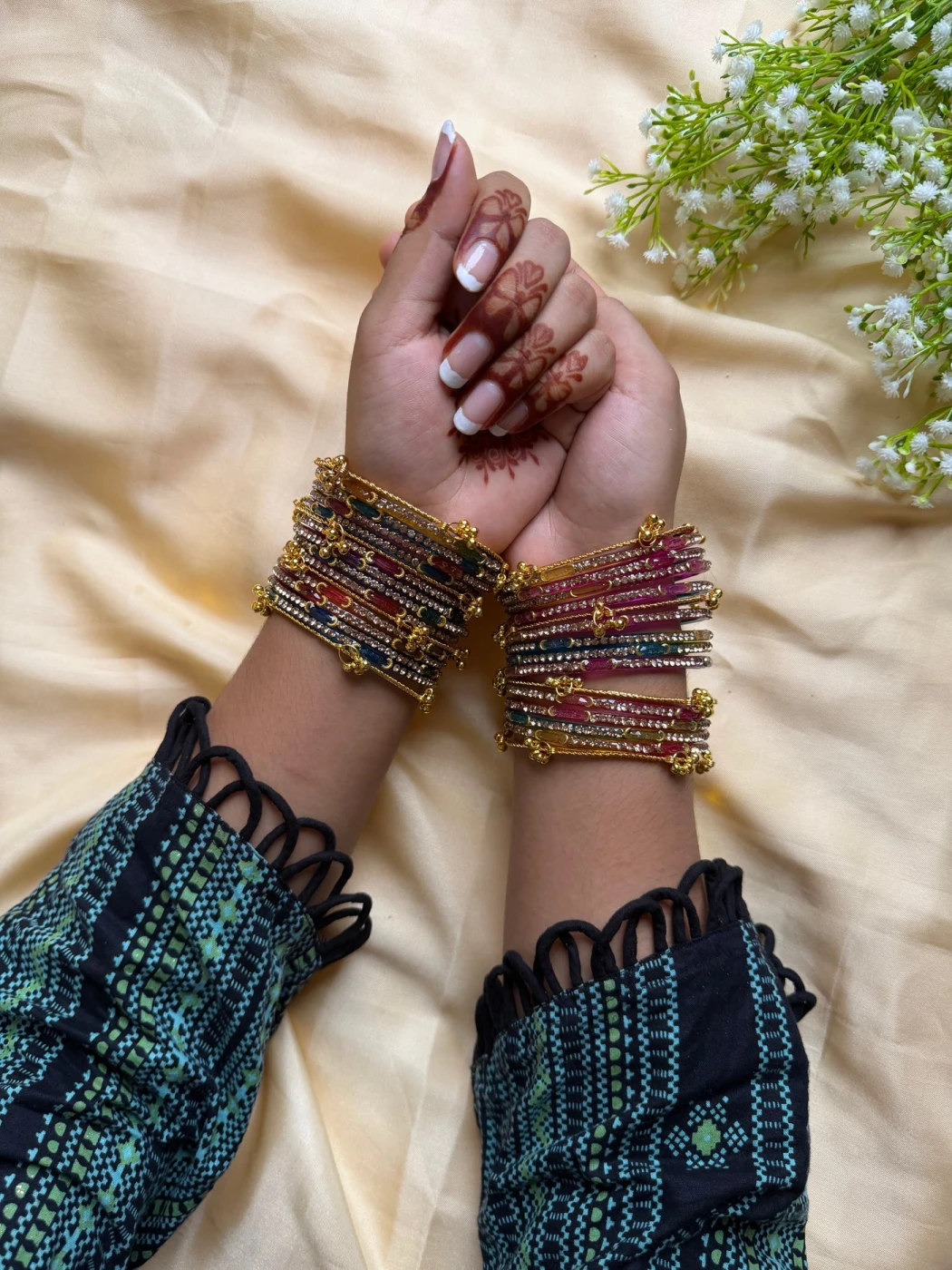 Kashmiri  Dadima Jhumka Multi Color Bangles Set - 3